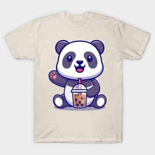 Cute Panda Drink Bubble Milk Tea Cartoon T-Shirt